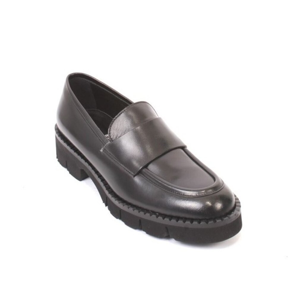 Luca Grossi 815a Black Leather Platform Loafers Shoes